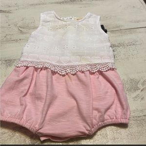 SWEET MAGNOLIA baby girl romper with eyelet & embroidered detail. Size 6 months.